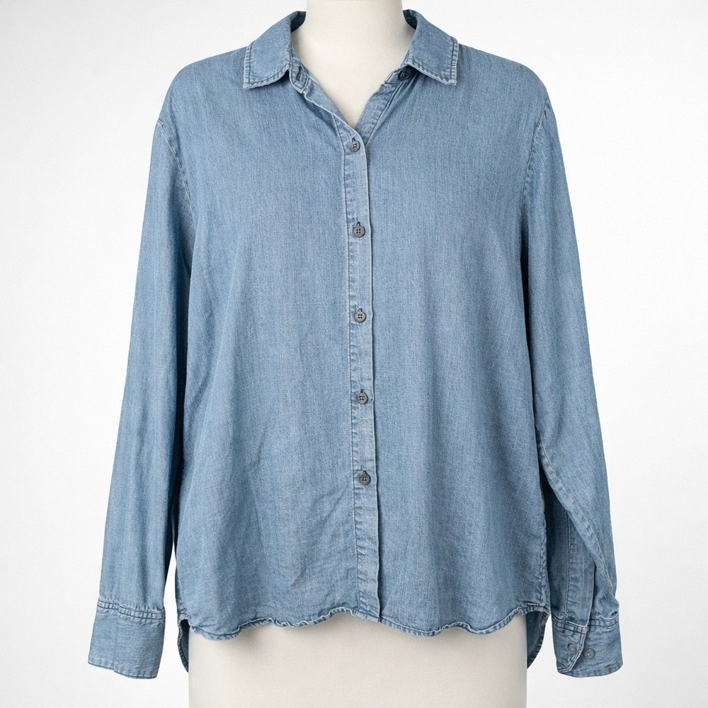 Peruvian Connection Denim Chambray Button Shirt L… - image 1